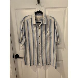 Tommy Bahama Men's Blue Striped Silk Button up Camp Shirt - Large‎